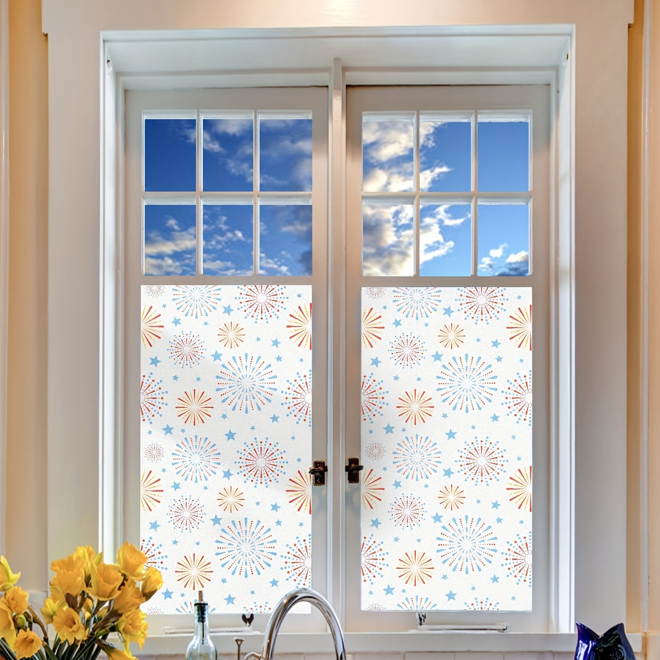 Stained Glass Privacy Film Non Adhesive Frosted UV Sun Blocking