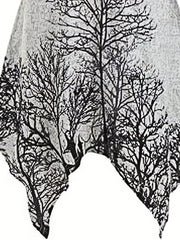 Tree Print Drawstring Hooded Dress Casual Long Sleeve Dress For Spring & Fall