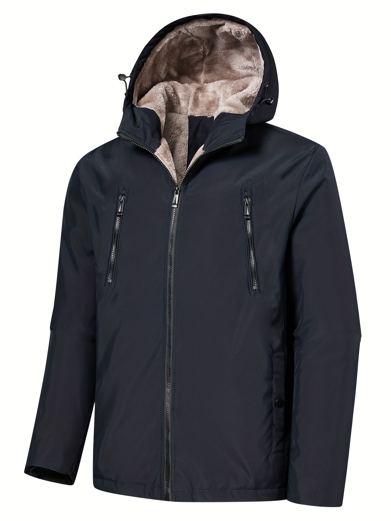 Men's Warm Fleece Hooded Jacket Zip Up Coat for Fall Winter Outdoor