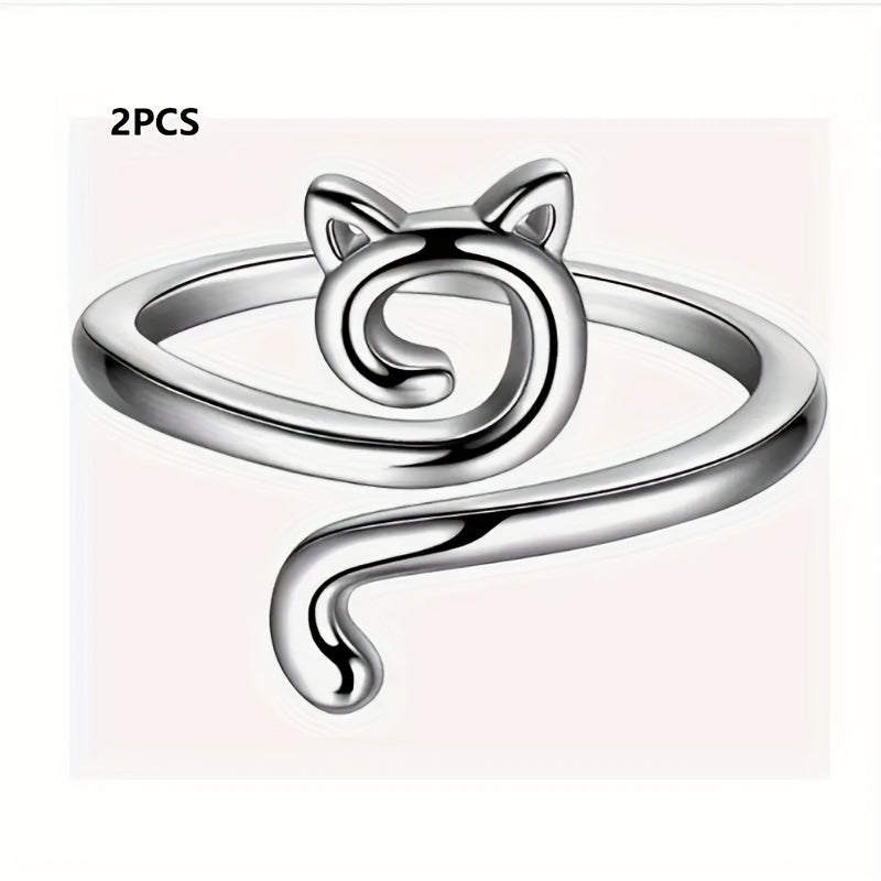 2pcs Adjustable Crochet Kitten Ring Knitting Tool Jewelry Making Supplies