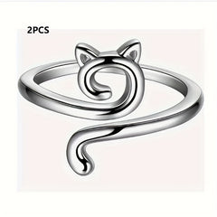 2pcs Adjustable Crochet Kitten Ring Knitting Tool Jewelry Making Supplies