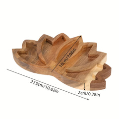 Lotus Shaped Wooden Tray for Crystals Display and Storage