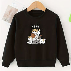 Girls Sweatshirt Stacking Cats Print Long Sleeve Top Pullovers