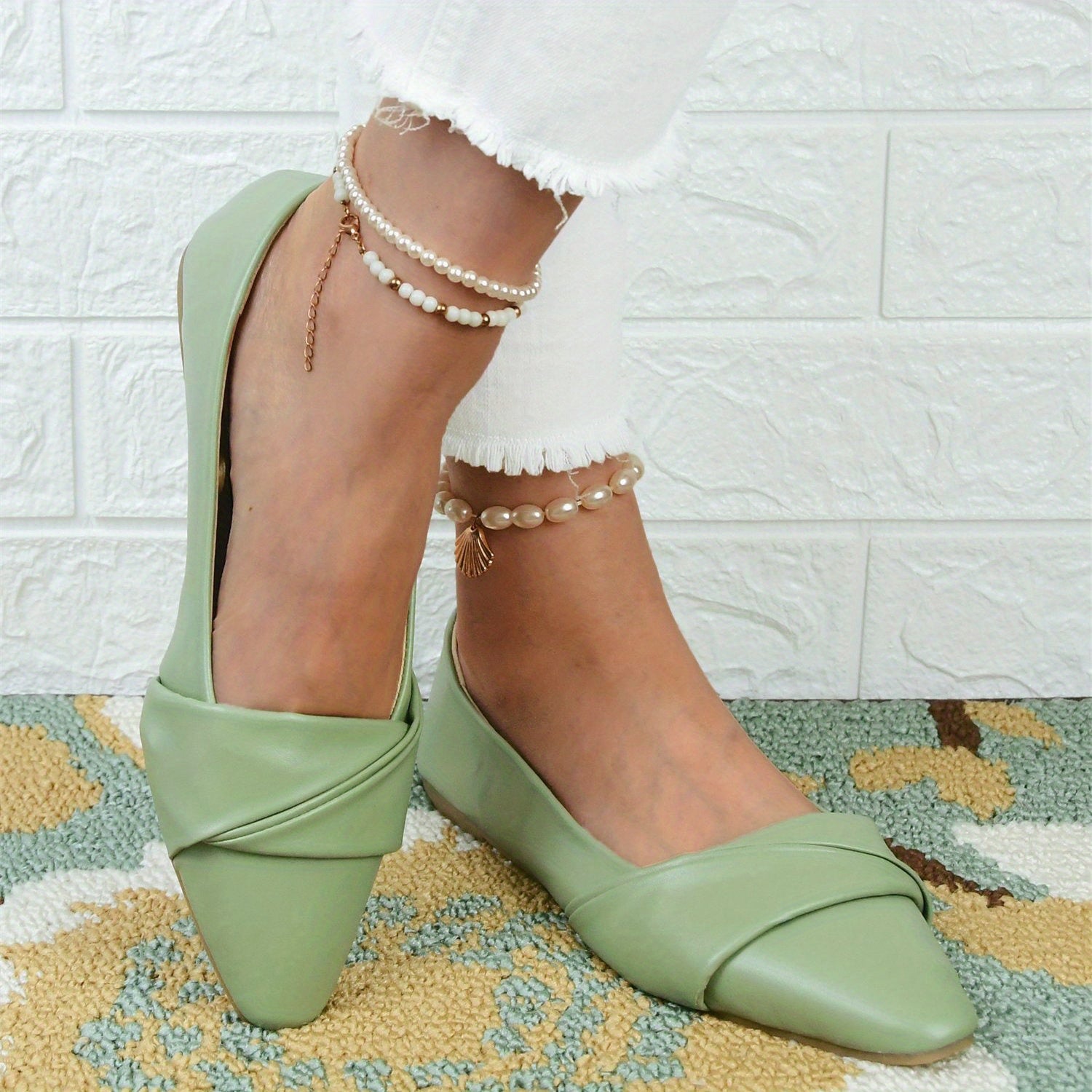 Pointed Toe Flat Shoes Slip On Soft Sole Faux Leather Ballet Flats