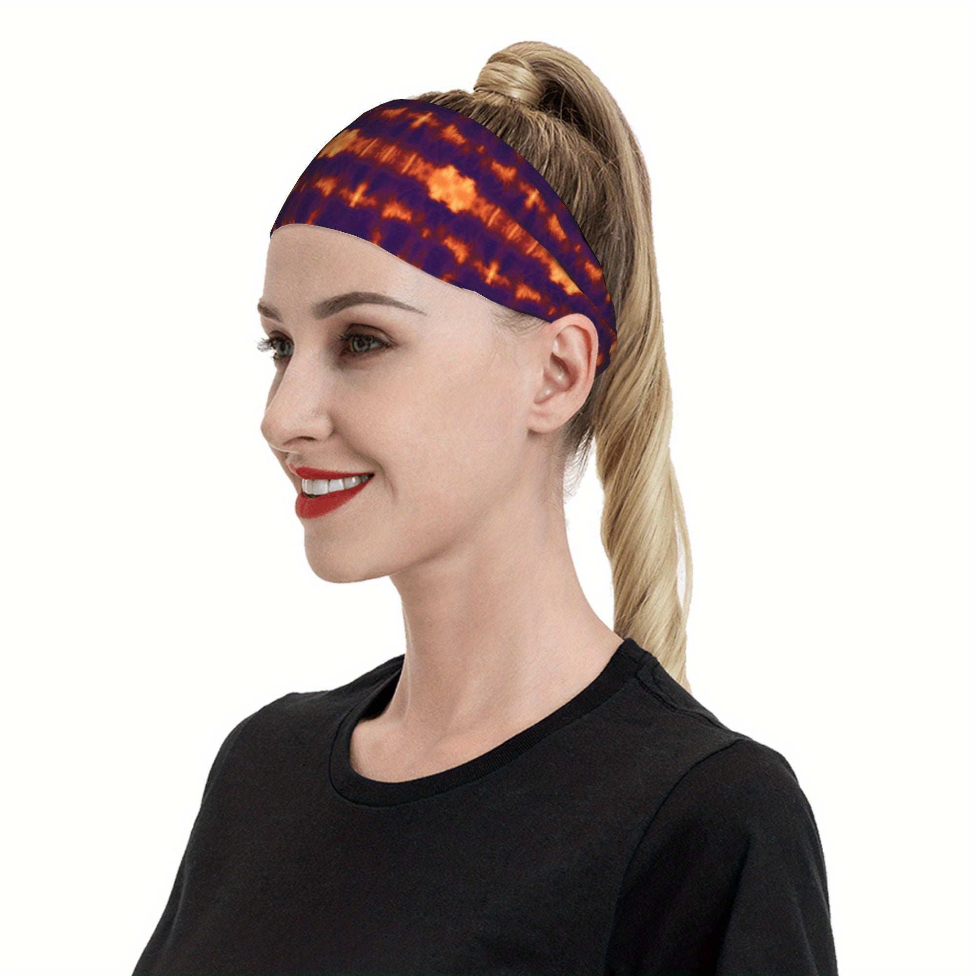 Tie Dye Headband Purple & Orange Swirl Spandex Polyester Blend