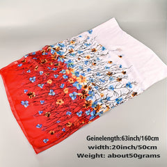 Gradient Floral Printed Chiffon Scarf Silk Head Wrap Sunscreen