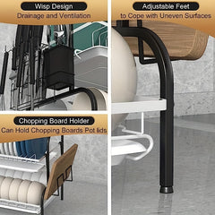 2 Tier Dish Drying Rack with Drain Board Hooks for Countertops