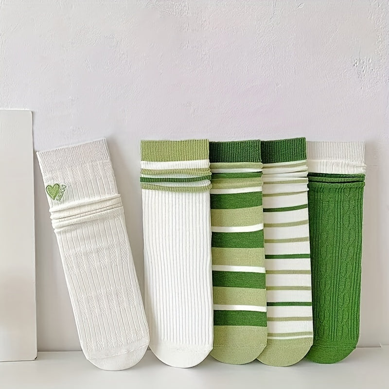 5 Pairs Striped Crew Socks for Women