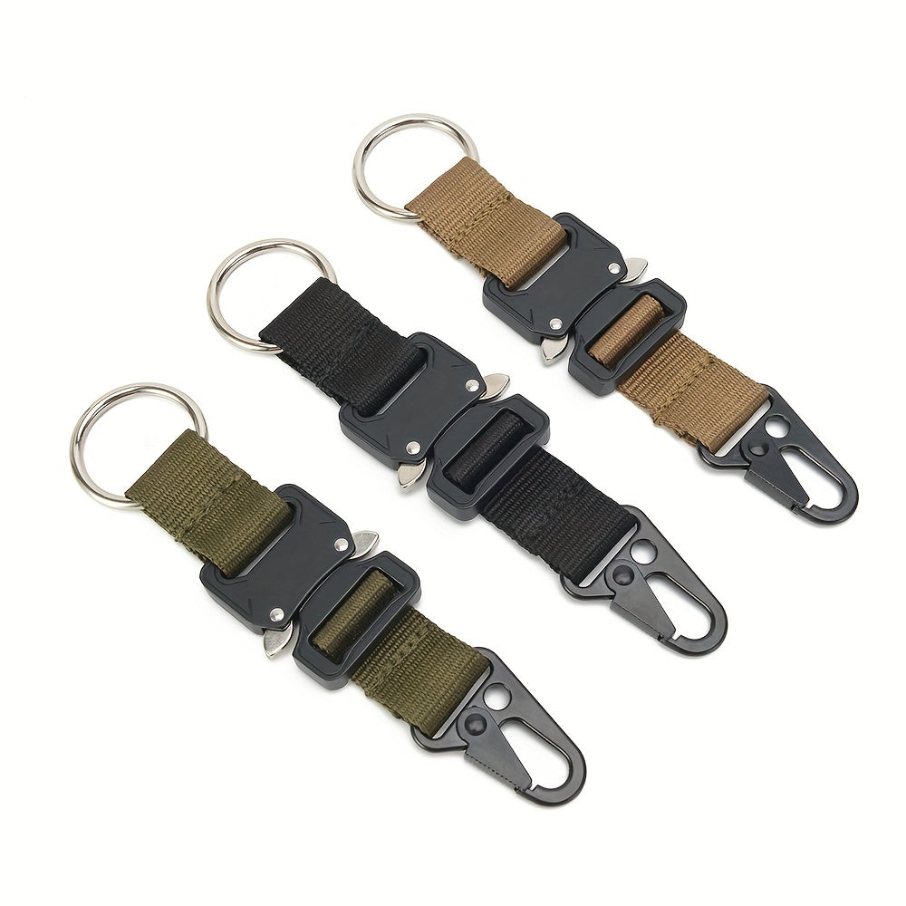 Tactical Keychain w/ Metal Buckle & Nylon Webbing for Outdoor Camping/Hiking