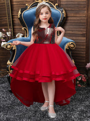 Girls Colorful Sequins Princess Dress Trailing Evening Dress