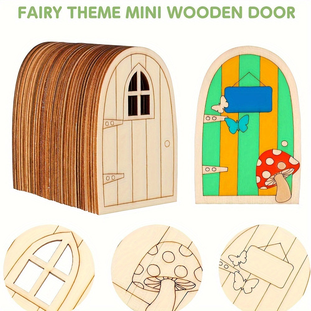 24Pcs Unpainted Wooden Fairy Doors Craft Set for DIY Arts Dollhouses