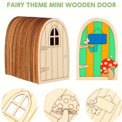 24Pcs Unpainted Wooden Fairy Doors Craft Set for DIY Arts Dollhouses