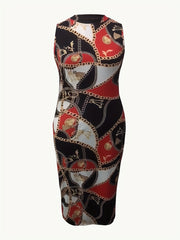 Chian Print Slim Dress Sleeveless Club Party Dress