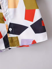 Geometric Print Boys Button Down Shirt Lightweight Short Sleeve Tee