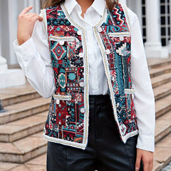 Geometric Pattern Button Front Vest Boho Sleeveless Vest