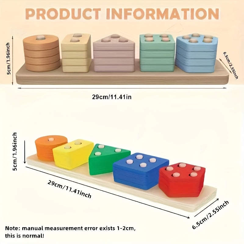 Recycled Wood Stacking Toy for Toddlers Educational Shape Sorting Puzzle