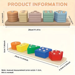 Recycled Wood Stacking Toy for Toddlers Educational Shape Sorting Puzzle