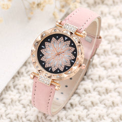1pc Rhinestone Quartz Watch & 5pcs Purple Jewelry Set for Kids