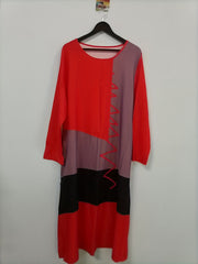 Colorblock Stripe Print Round Neck Dress With Pockets