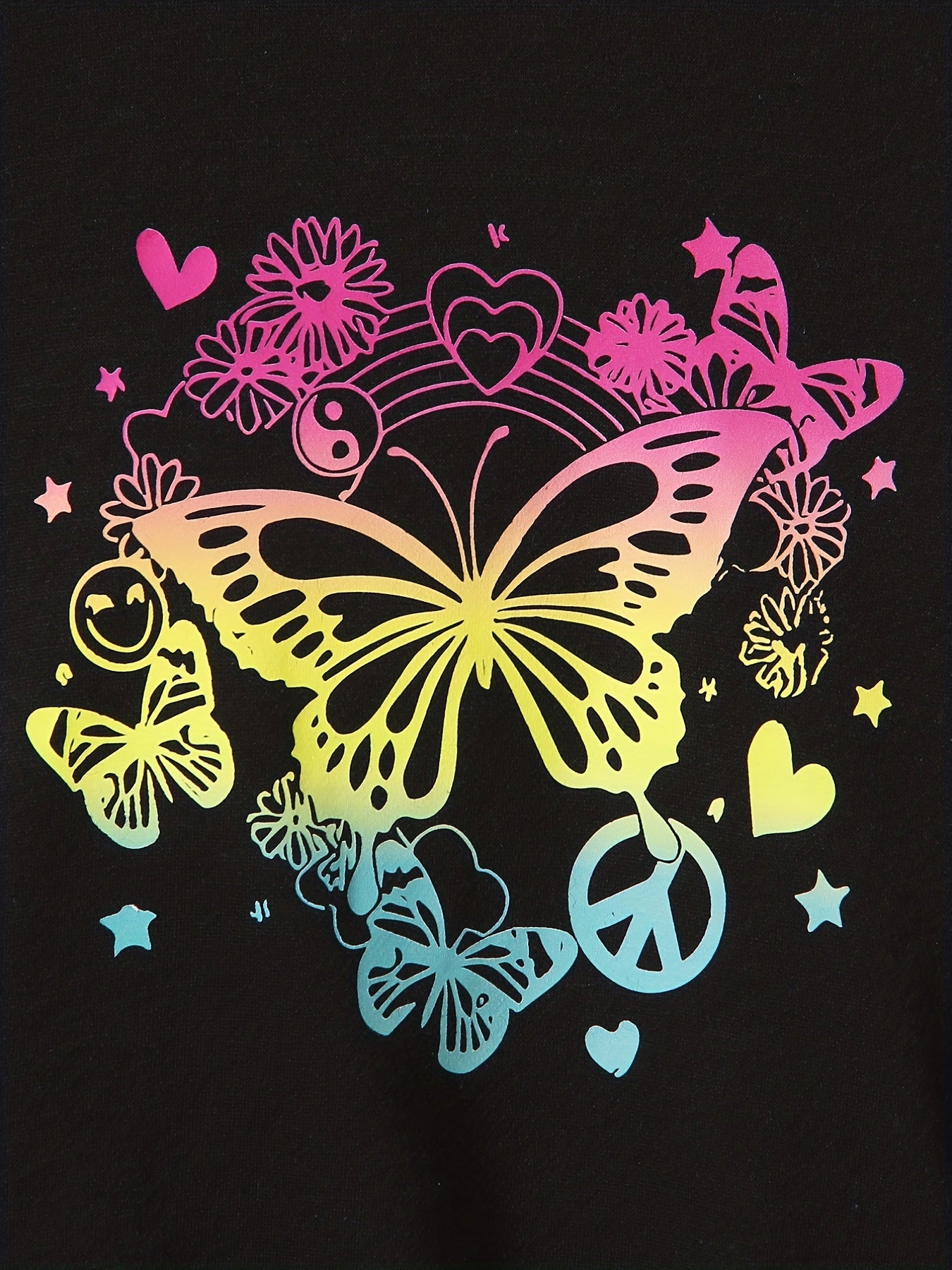 Ombre Butterfly Graphic Hoodie For Kid Girls Long Sleeve Sweatshirt