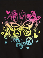Ombre Butterfly Graphic Hoodie For Kid Girls Long Sleeve Sweatshirt
