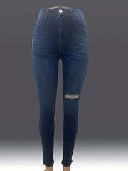 Navy Ripped Holes Skinny Jeans Slim Fit High Stretch Curvy Denim Pants