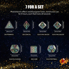 7pcs Rechargeable LED Metal Flashy Dice Set Halloween Gift