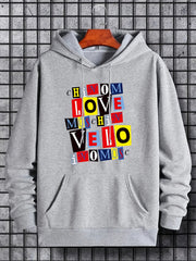 HI MOM LOVE Letter Print Hoodie Men's Casual Graphic Pullover Hooded Sweatshirt