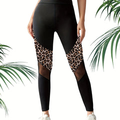 Leopard Print Mesh Stitching Tight Leggings Sports Yoga Pants
