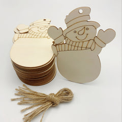 10pcs Snowman Christmas Decoration DIY Hand-painted Wooden Chips Blank Pendant