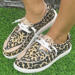 Leopard Print Love Couple Flat Skate Shoes Lightweight