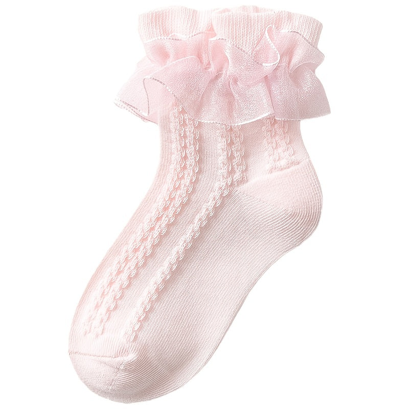 4 Pairs Knee High Socks Mesh Lace Mid-tube Dance Socks Girls Kids