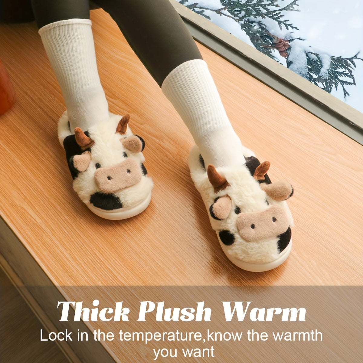Plush Cow Slippers for Women