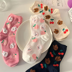 Cartoon Animal Pattern Crew Socks Women's Stockings