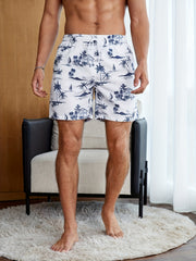Coconut Palm Pattern Beach Shorts Men's Casual Waist Drawstring Summer Resort