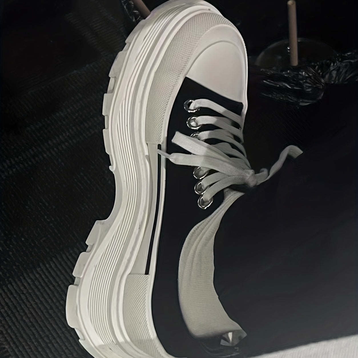 Women's Chunky Heel Platform Canvas Sneakers