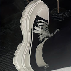 Women's Chunky Heel Platform Canvas Sneakers