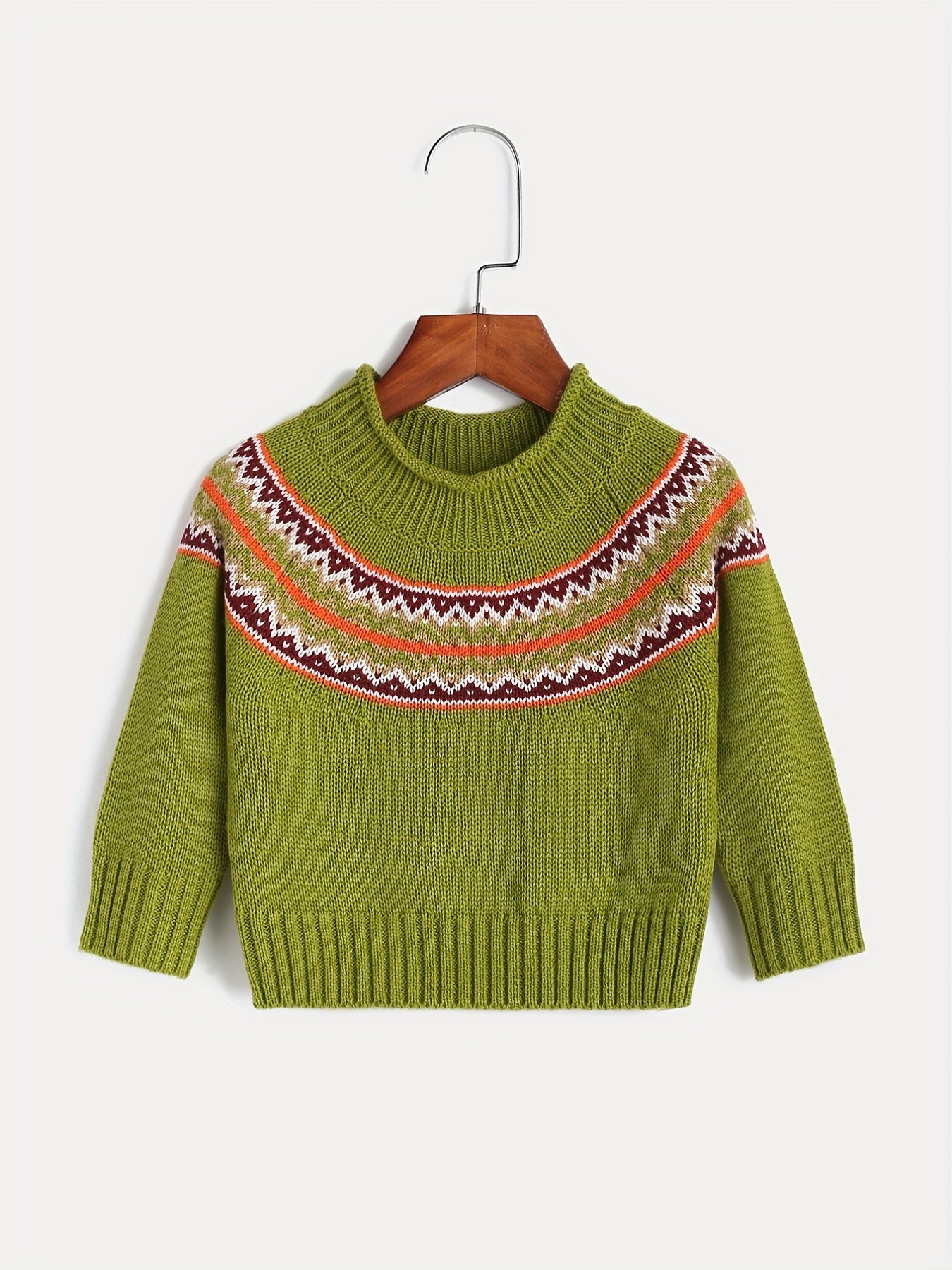 Little Girls Jacquard Round Neck Knitted Pullover Top