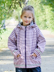 Girl's Striped Waterproof Hooded Jacket Active Zip Up Fleece