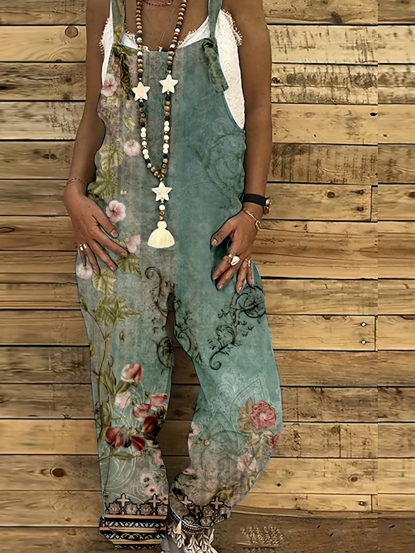 Floral Print Overall Jumpsuit Knot Front Overall Jumpsuit