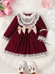Toddler Baby Girls Lace Trim Bow Puffy Princess Dress