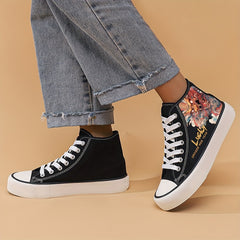 Dragon Print Chunky Canvas Sneakers High Top Skate Shoes