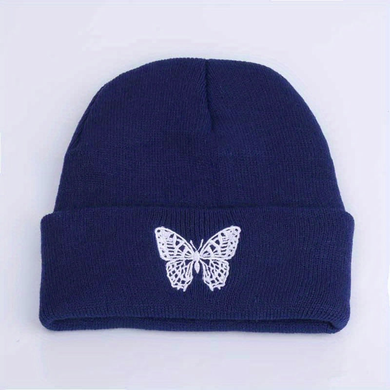 Butterfly Embroidery Beanie Unisex Warm Elastic Skull Cap