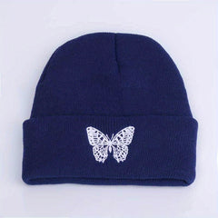 Butterfly Embroidery Beanie Unisex Warm Elastic Skull Cap
