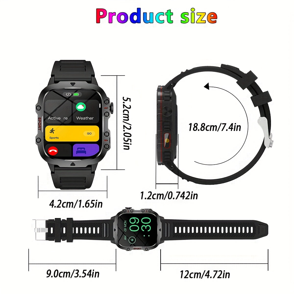 Unisex Smart Watch LED Flashlight Music Alerts Pedometer