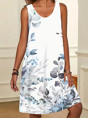 Floral Print Tank Dress Round Neck Medium Stretch