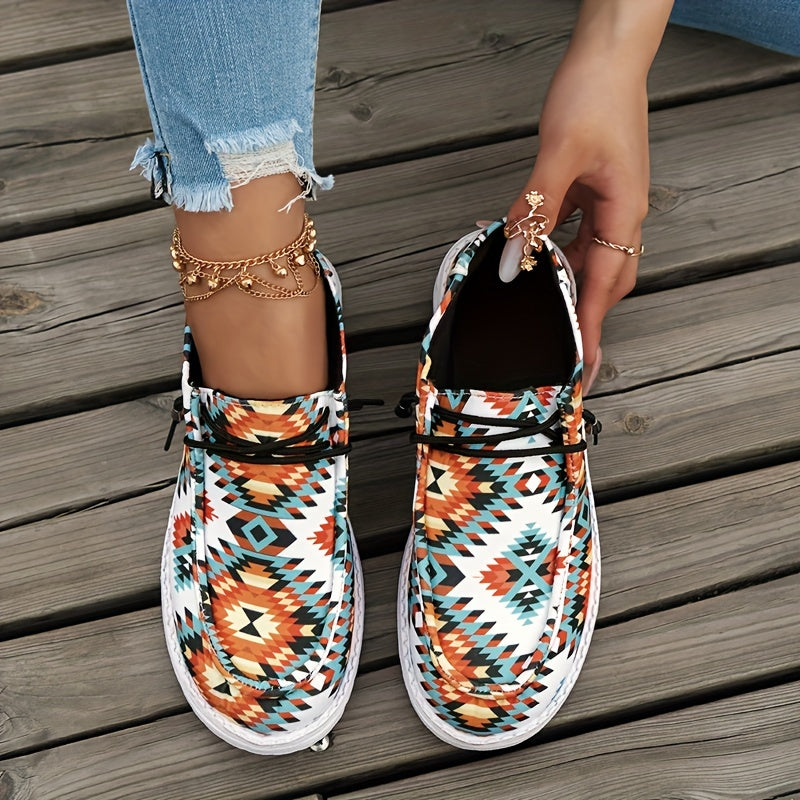 Geometric Print Walking Shoes Lightweight Low Top Sport Flat Shoes