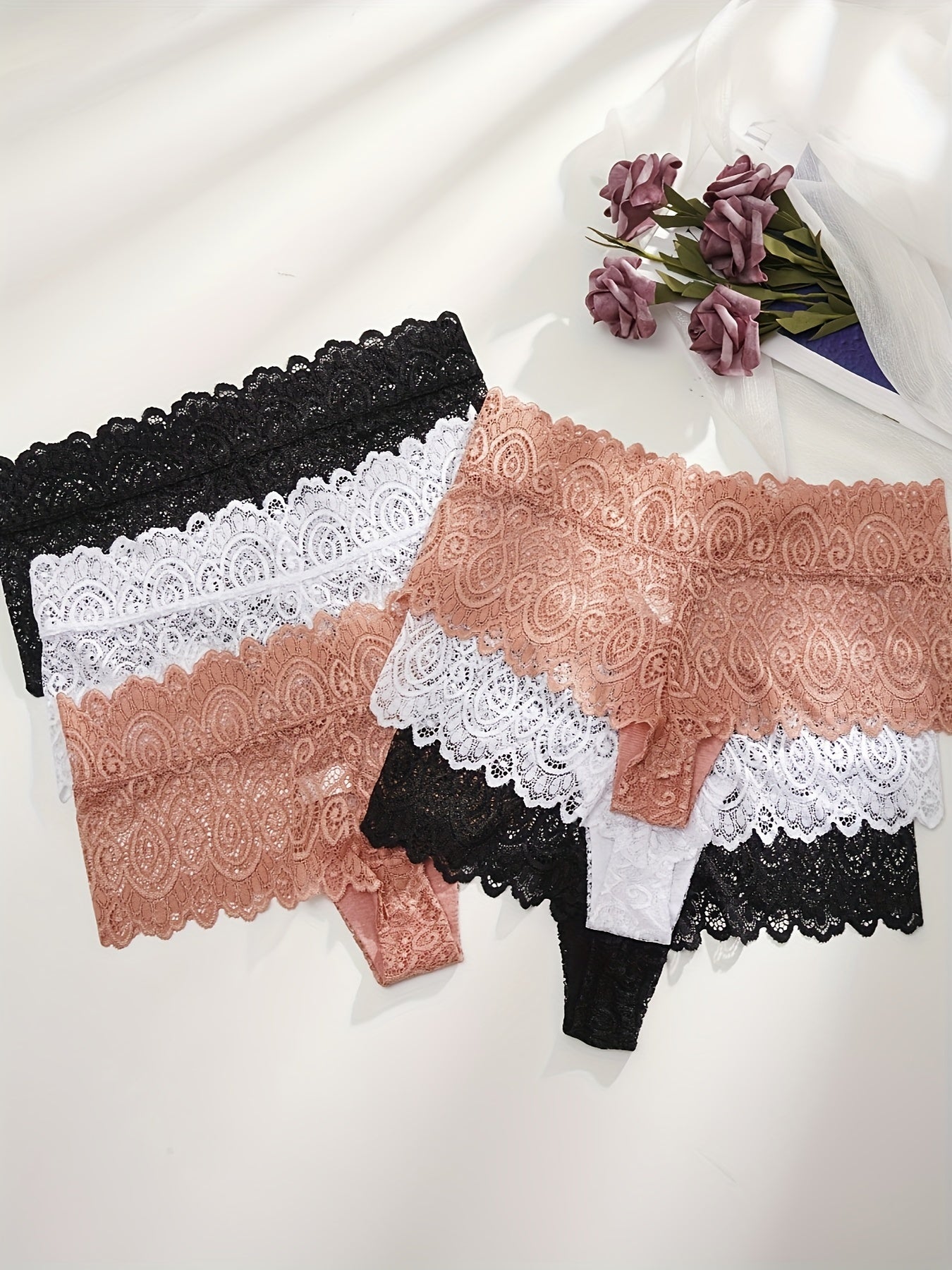 6 Pack Women's Plus Floral Lace Hipster Panties Set