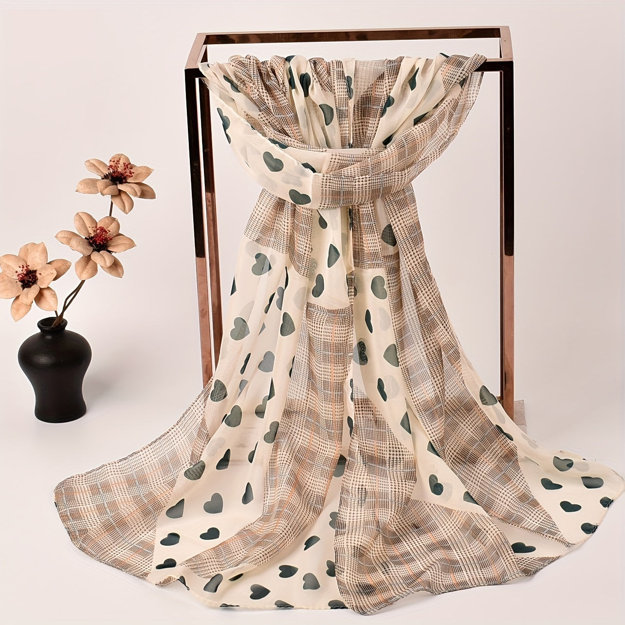 Plaid Heart Chiffon Scarf Thin Shawl for Sun Protection