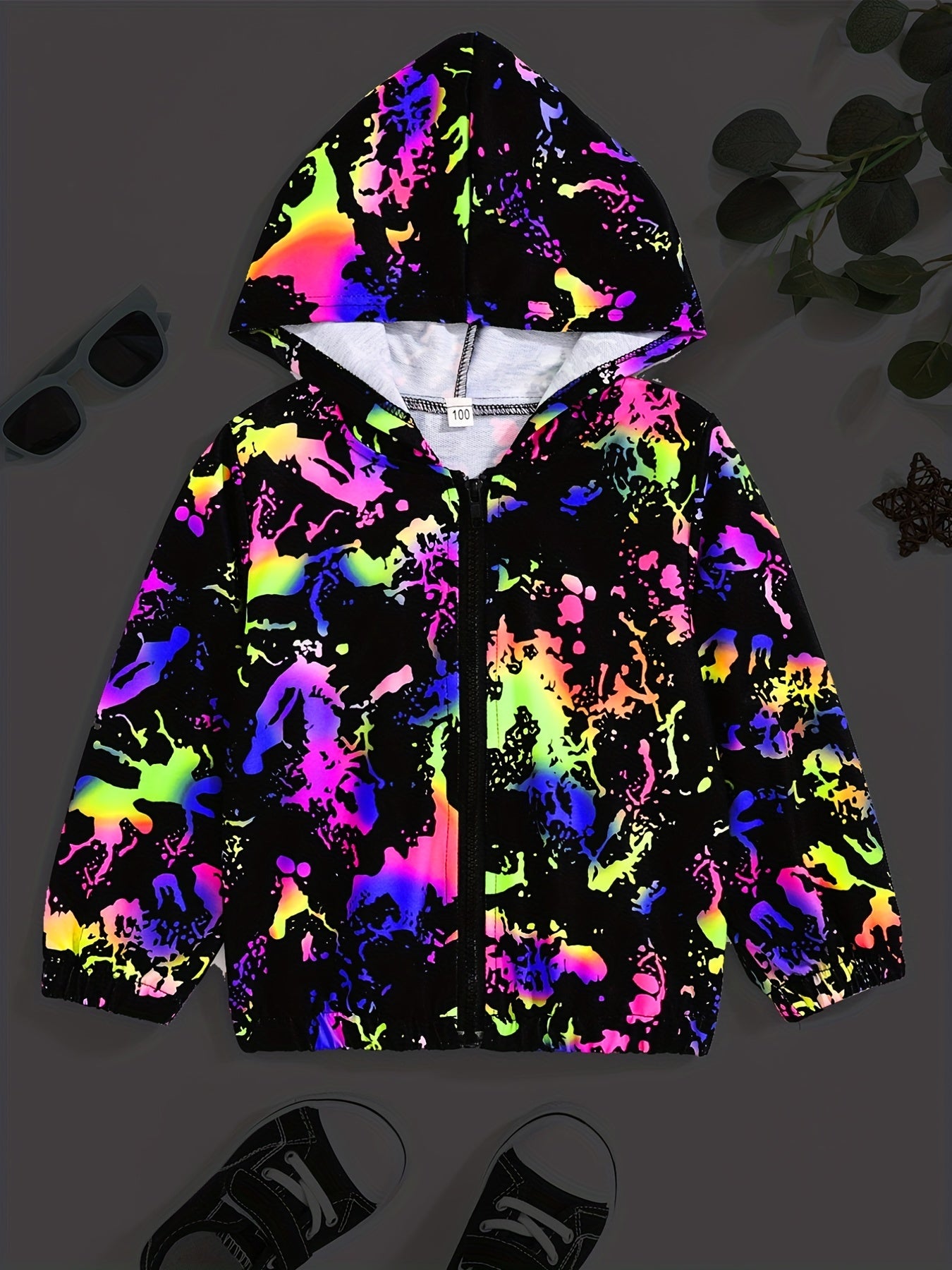 Girls Glow In The Dark Graffiti Hooded Jacket Windbreaker